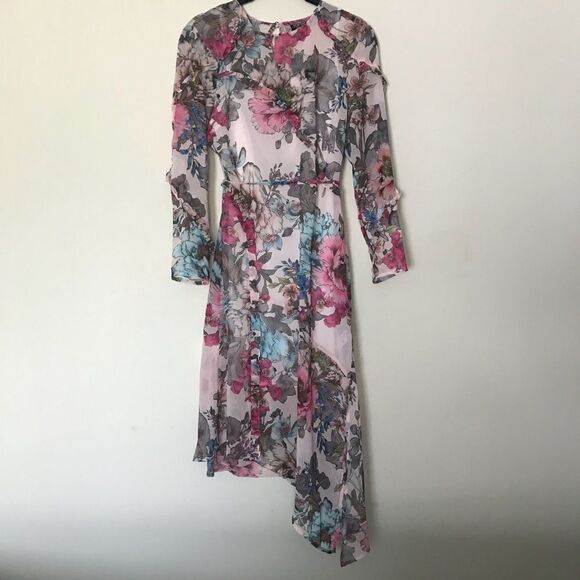 Topshop 4 ruffle floral print asymmetric dress - Picture 1 of 8
